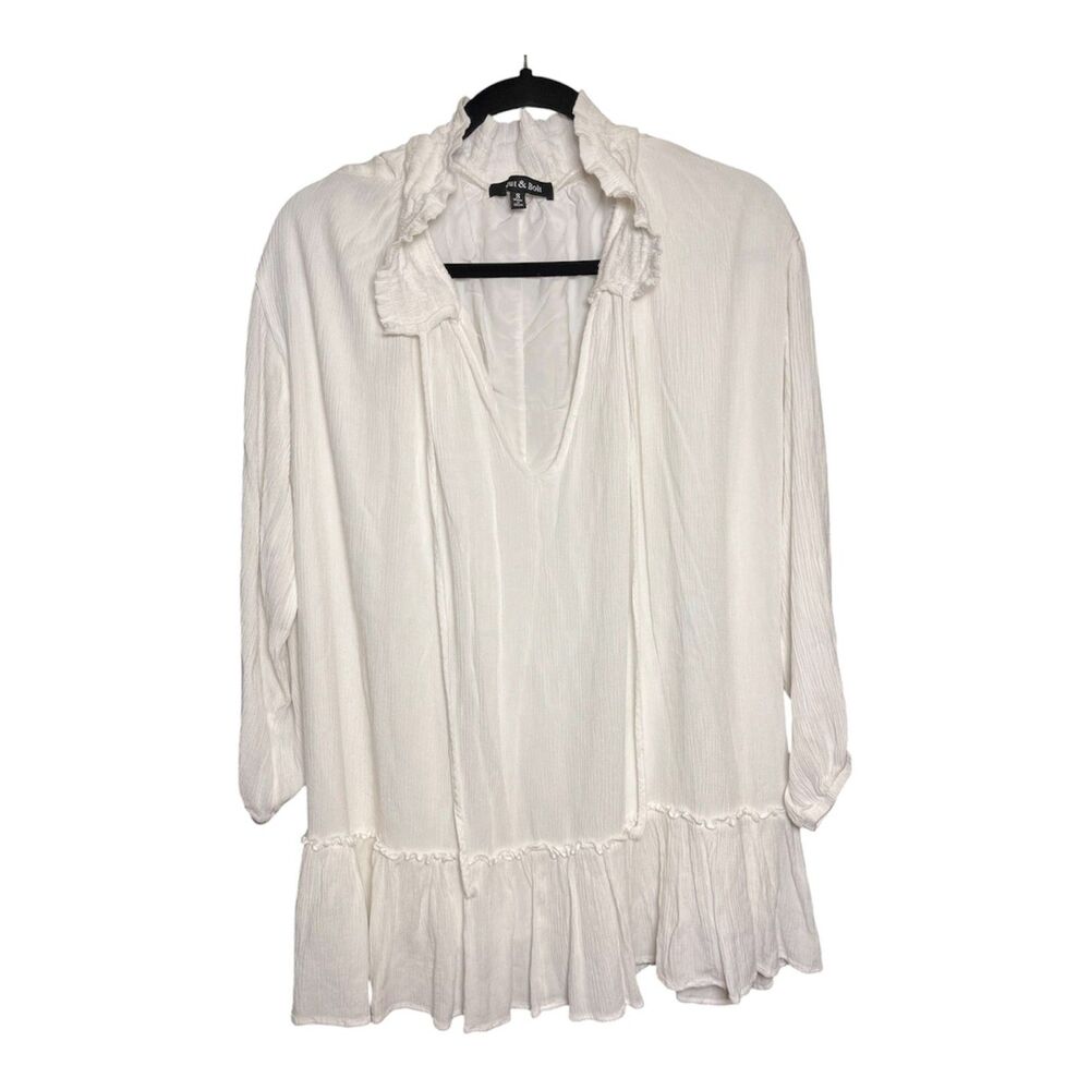 Strut & Bolt White Ruffle Peplum Tunic Blouse Women's Small Boho Cottagecore